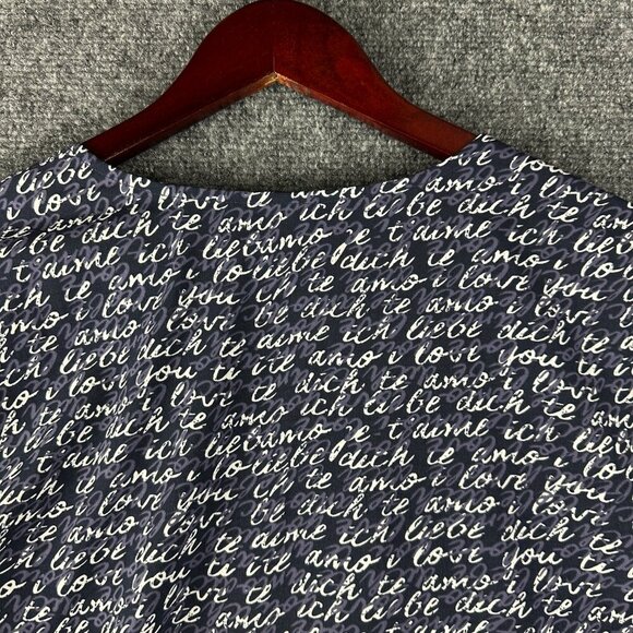 CAbi Top Womens Small Te Amo Blouse Blue Purple Print V Neck Long Flare Sleeve - Picture 6 of 6